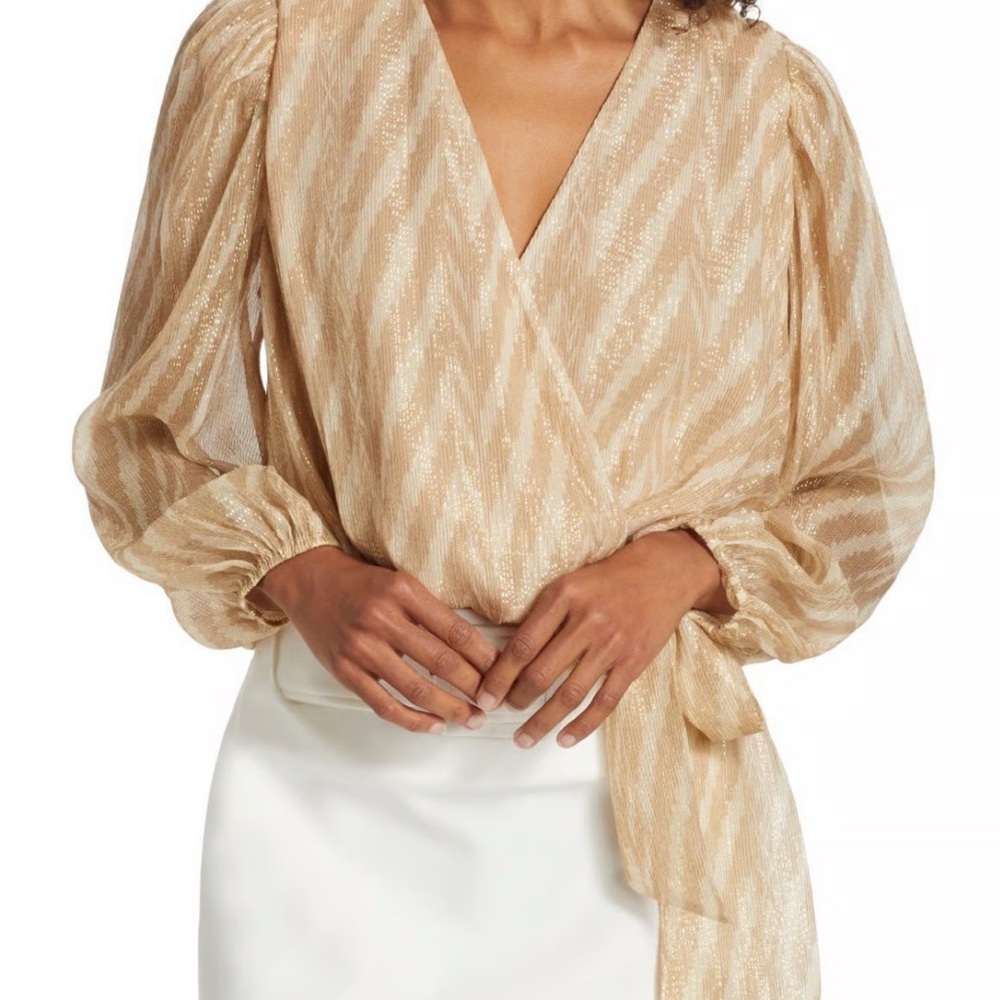 Ramy Brook Gold Metallic Wrap Blouse